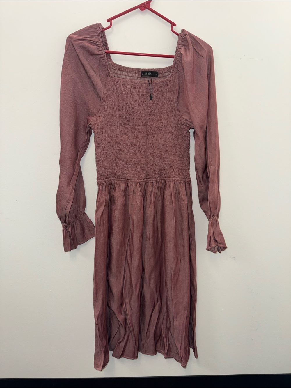 Mikarose Dusty Rose Long Sleeve Smocked Midi Dress